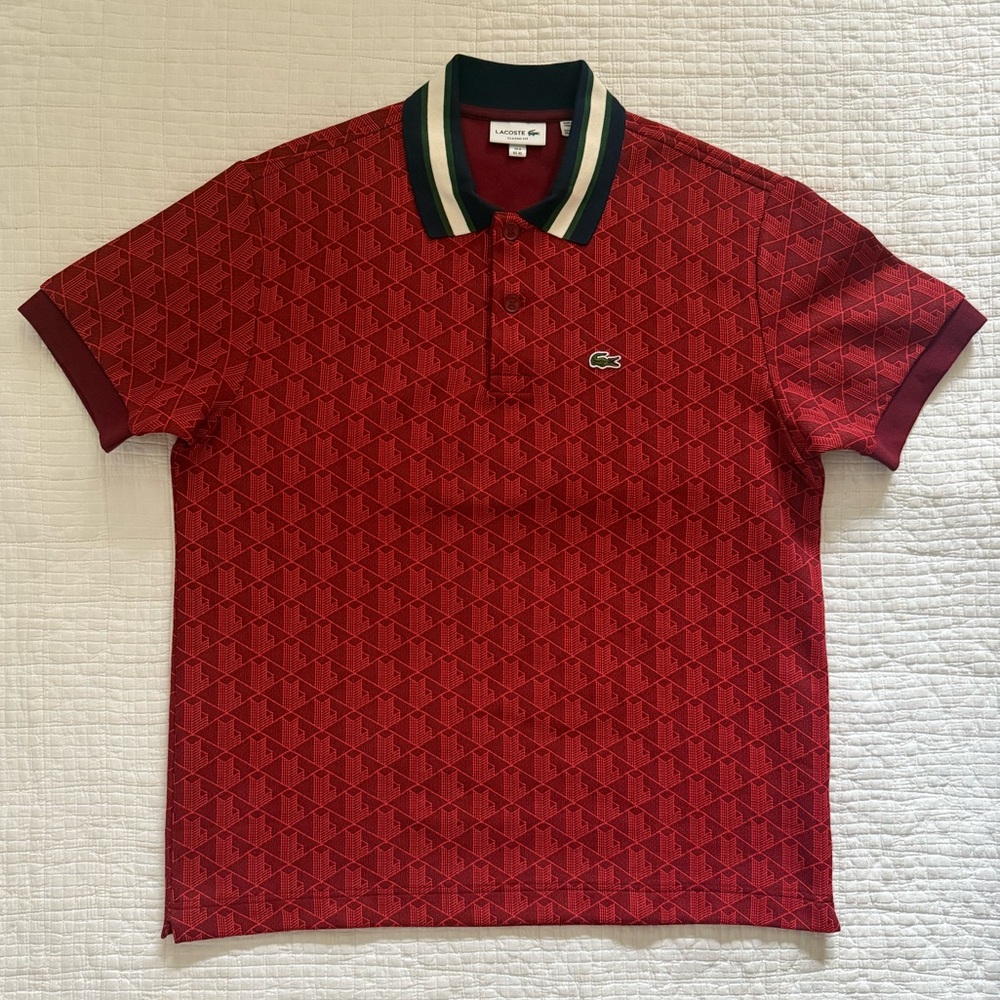 Lacoste Men's Short Sleeve Allover Monogram Polo Shirt “New” size XL Top collar